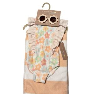 Chick Pea Kids 3 Piece Set Sunglasses with Floral Swimsuit and Towel 18 Month